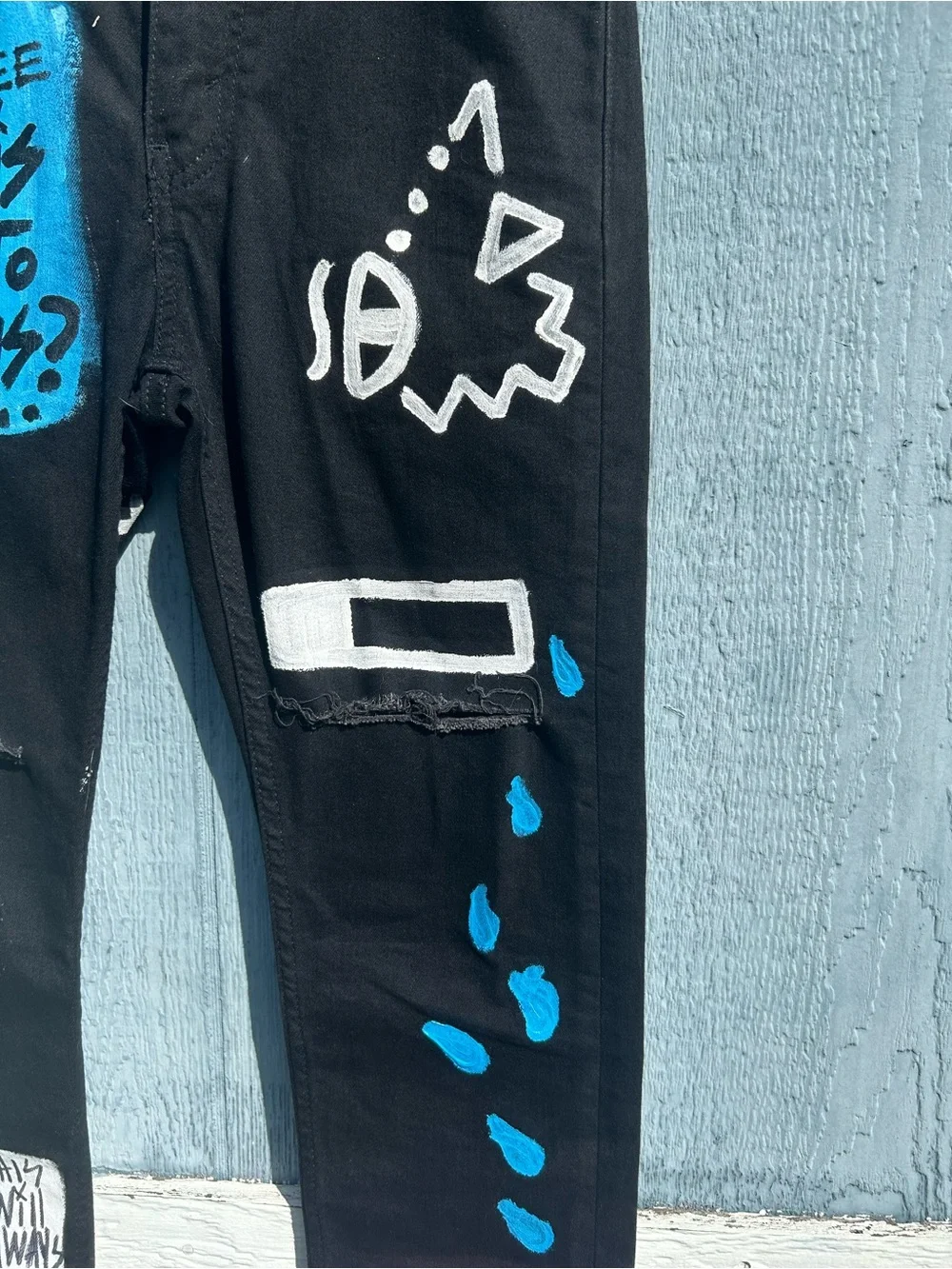 Hand-Painted Black Skinny Jeans with Blue & Pink Graffiti on Levi 510 jeans New